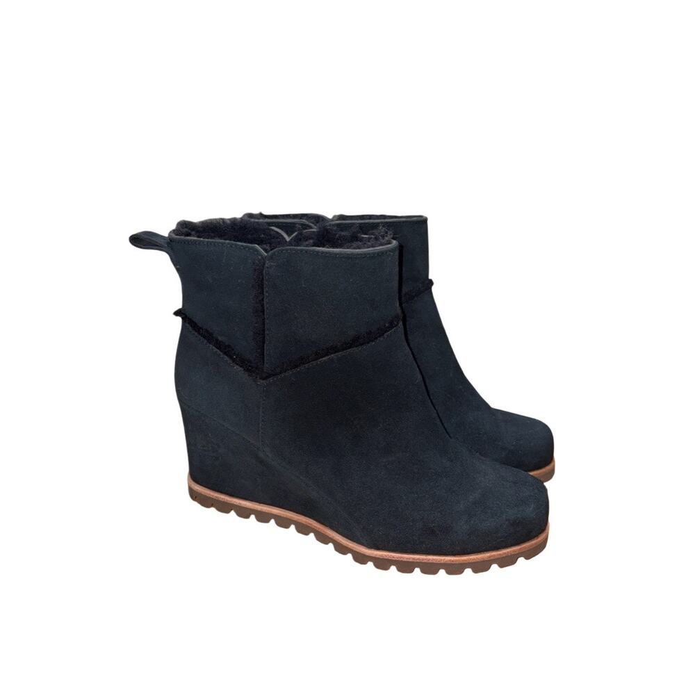 UGG Marte Black Suede Shearling Lined Wedge Booties Size: US 8